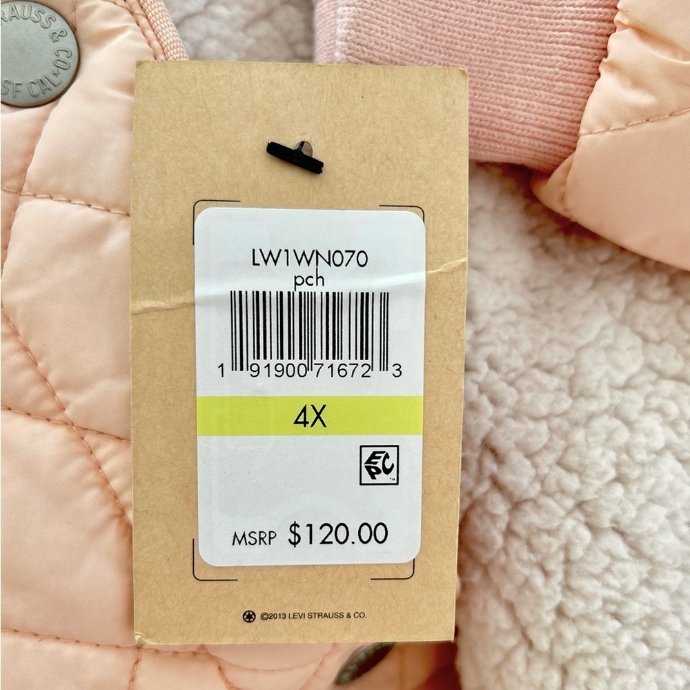 Levi’s Bomber Diamond Quilted Jacket Peach/Pink Size 4X Sherpa Faux Fur NEW - Picture 8 of 10